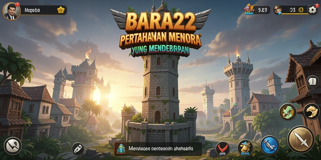 Tangkapan layar dari gameplay BARA22 menampilkan pertempuran Tower Defense yang intens.