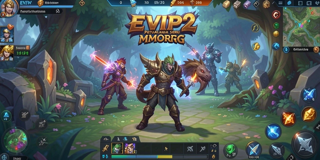 Tangkapan layar gameplay EVIP2 yang menampilkan pertarungan epik di dunia MMORPG.