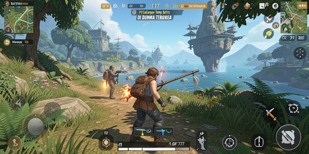 Screenshot gameplay GF777 menampilkan eksplorasi dunia yang luas dan dinamis.