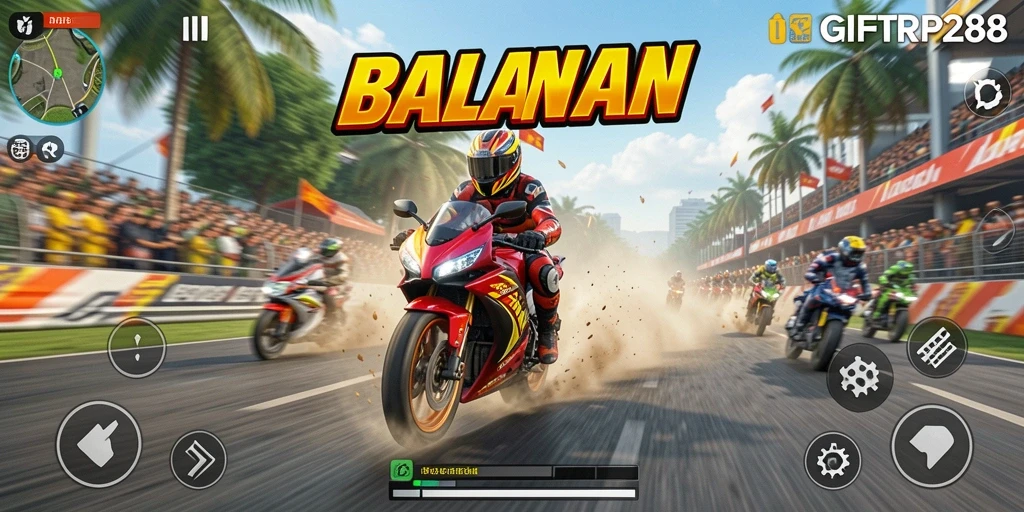 Gambaran permainan balapan motor yang seru dan menantang.
