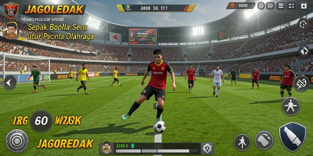 Tampilan gameplay seru dari permainan sepak bola JAGOLEDAK.