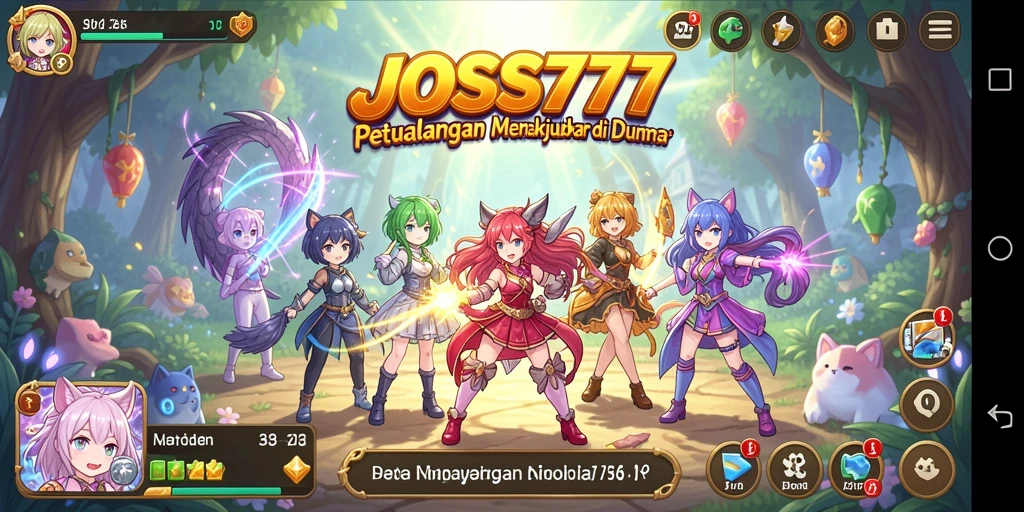 Tangkapan layar utama JOSS777 menunjukkan pertarungan epik di dunia Anime.