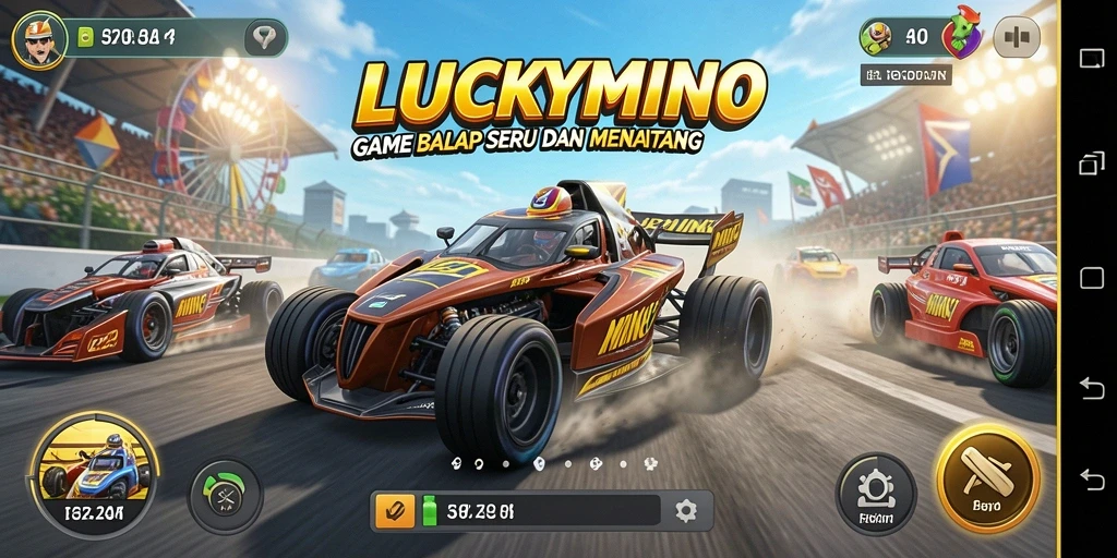 Tampilan gameplay balap yang seru dan menegangkan di LUCKYMINO.