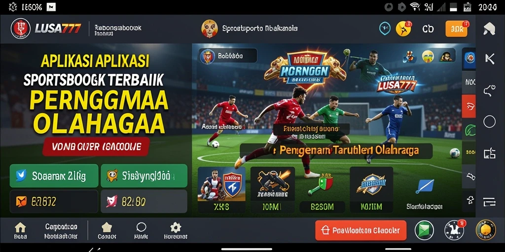 Screenshot utama LUSA777 menampilkan tampilan aplikasi Sportsbook yang menarik.