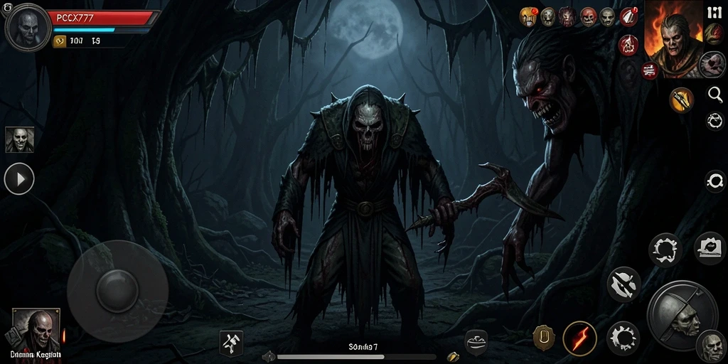 Screenshot menampilkan gameplay menyeramkan di lingkungan gelap.