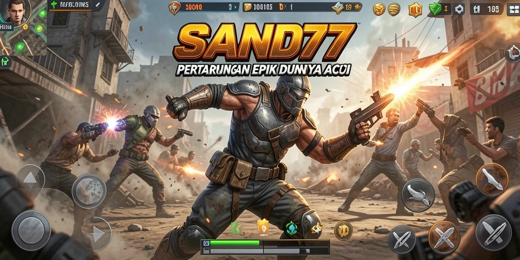 Tampilan pertarungan seru di SAND77 dengan karakter yang beraksi.