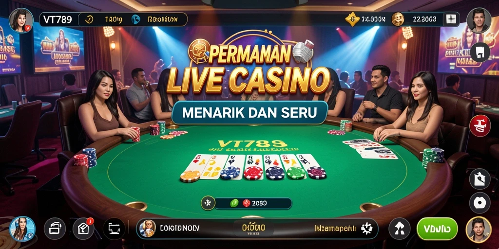 Tampilan gameplay Live Casino VT789 dengan dealer langsung.